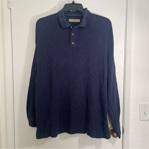 NATURAL LIFE Men's Dark Blue Polo Shirt Size XL Long Sleeve Dark Academia Preppy